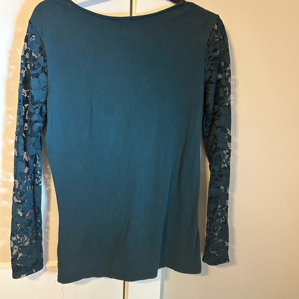 H&M Teal Lace Sleeve Blouse - Picture 4 of 5